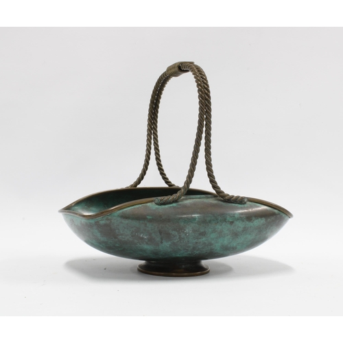 427 - Italian bronze basket with Verdi Gris patination, indistinct makers mark to base 23 x 25cm