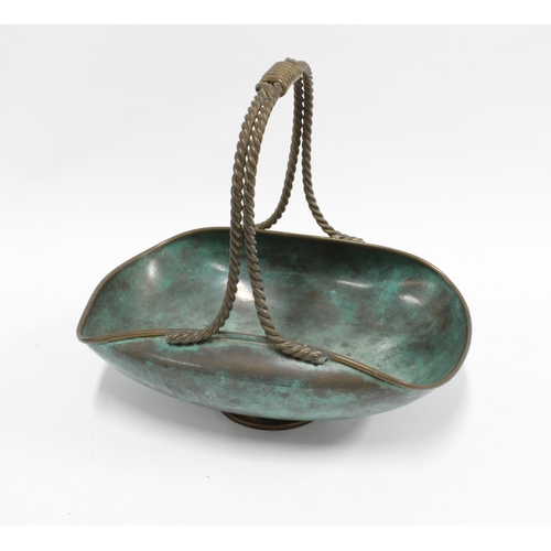 427 - Italian bronze basket with Verdi Gris patination, indistinct makers mark to base 23 x 25cm