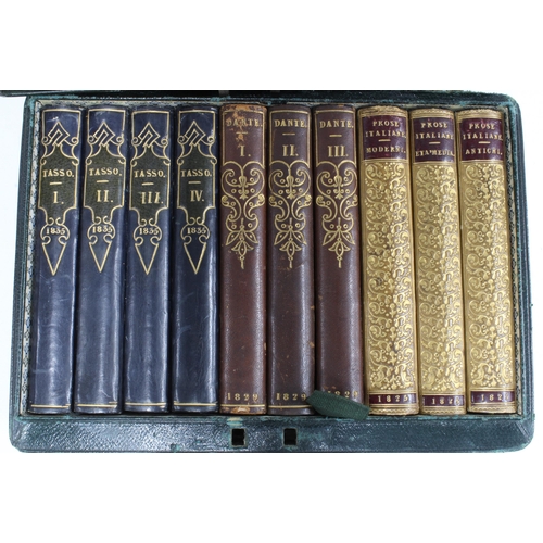 435 - Miniature leather bound books to include Italian Prose, Dante and Tasso vol I - IV, all within a gre... 