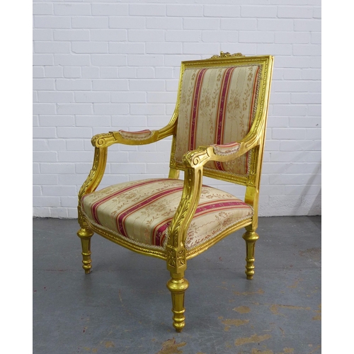 463 - French style giltwood armchair with striped upholstery