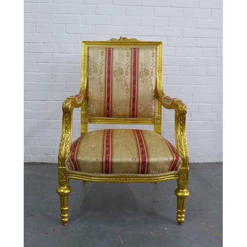 463 - French style giltwood armchair with striped upholstery