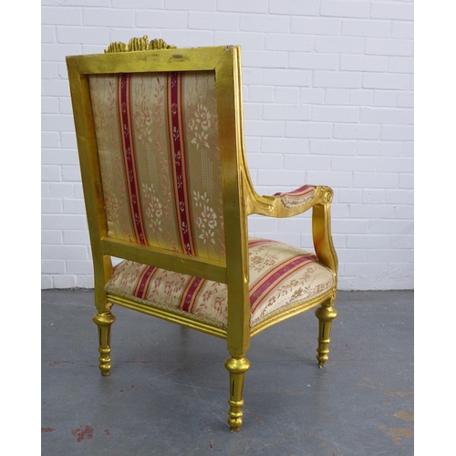 463 - French style giltwood armchair with striped upholstery