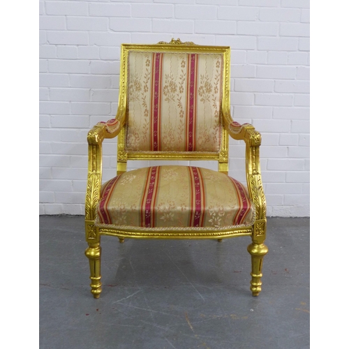 464 - French style giltwood armchair with striped upholstery