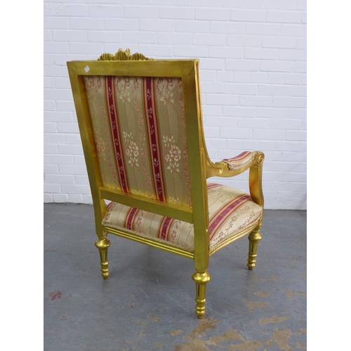 464 - French style giltwood armchair with striped upholstery