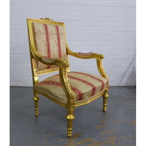 465 - French style giltwood armchair with striped upholstery