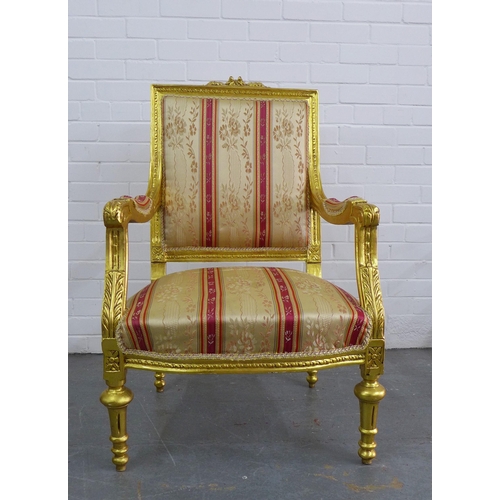 465 - French style giltwood armchair with striped upholstery