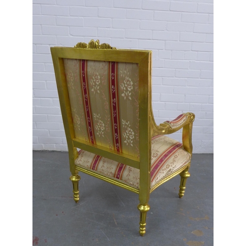 465 - French style giltwood armchair with striped upholstery