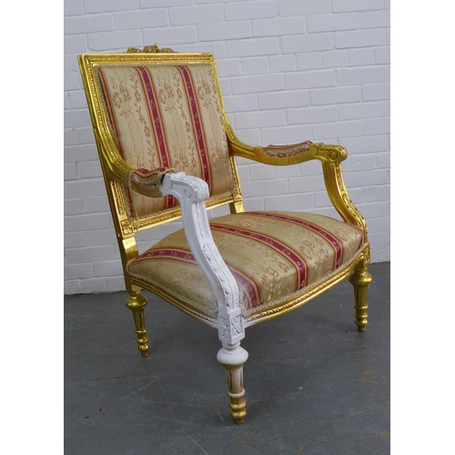 466 - French style giltwood armchair with striped upholstery