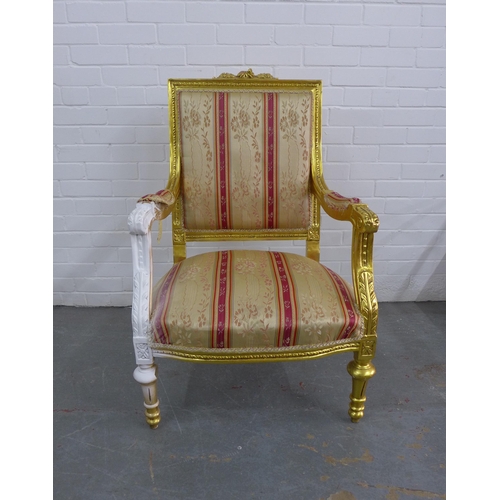 466 - French style giltwood armchair with striped upholstery