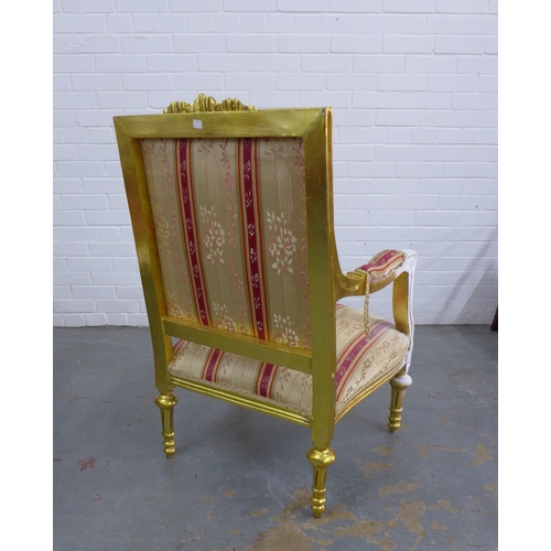 466 - French style giltwood armchair with striped upholstery