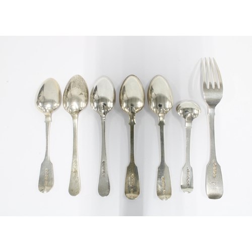 51 - Group of silver flatware to include a dessert fork, teaspoons, mustard spoon, etc, mixed hallmarks a... 