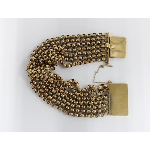 57 - 9ct gold belcher 7-row bracelet, clasp stamped 9ct