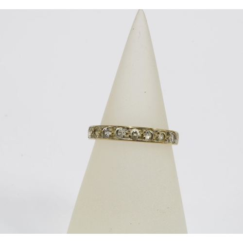 70 - 9ct gold eternity ring set with CZs together with costume jewellery to include beads and brooches, e... 