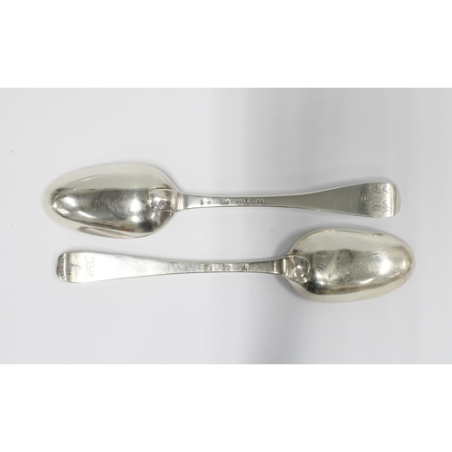 72 - Two Scottish Hanoverian pattern silver table spoons to include one by  Robert Gordon (worn mark) Edi... 