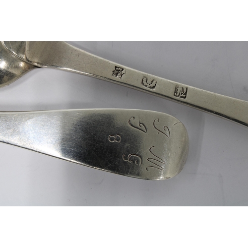 72 - Two Scottish Hanoverian pattern silver table spoons to include one by  Robert Gordon (worn mark) Edi... 