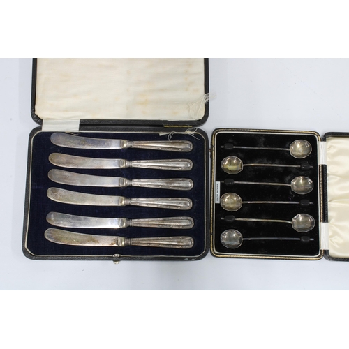 72A - Set of six Sheffield silver fish knives and forks with composite handles, in an oak canteen, togethe... 