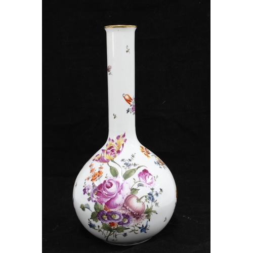 80 - Dresden porcelain bottle vase, handpainted with floral sprays, 32cm