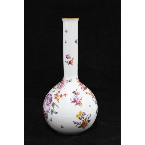 80 - Dresden porcelain bottle vase, handpainted with floral sprays, 32cm