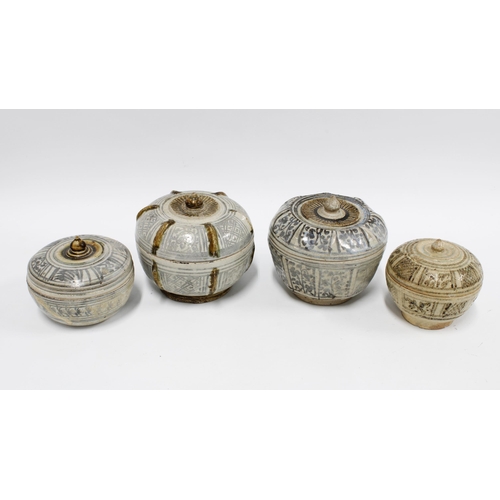 88 - Thailand Sawankhalok group of four stoneware jars and covers, tallest 12cm (4)  Provenance: Private ... 