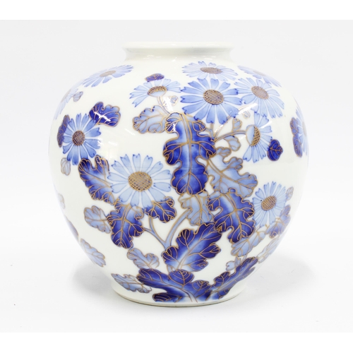 93 - Japanese Meiji Period Fukagawa vase, the white  ground decorated with blue flowers, 19cm
Provenance:... 