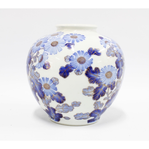 93 - Japanese Meiji Period Fukagawa vase, the white  ground decorated with blue flowers, 19cm
Provenance:... 