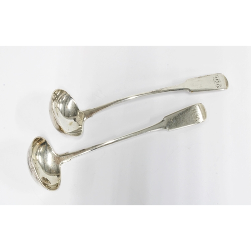 3 - A pair of Scottish provincial silver sauce ladles, old english pattern, engraved initials to termina... 