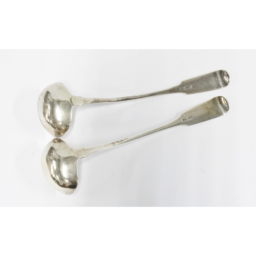 3 - A pair of Scottish provincial silver sauce ladles, old english pattern, engraved initials to termina... 