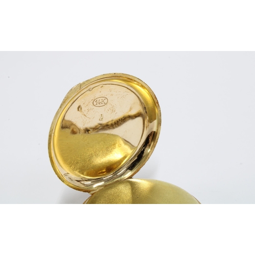 32 - Lady's 14 carat gold cased fob watch by JG Graves of Sheffield on a gold plated chain