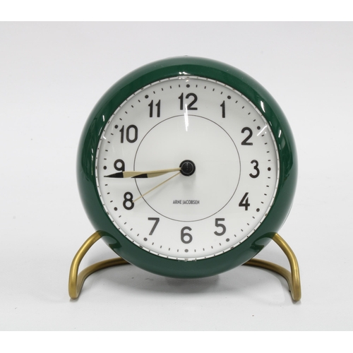Arne Jacobsen Station alarm clock in racing green, 12 x 10cm diameter