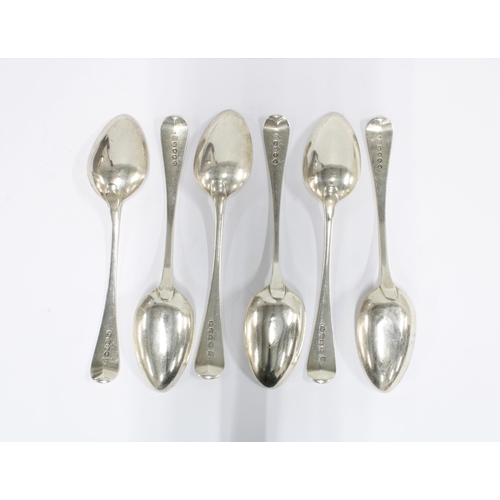 4 - Set of six Georgian silver dessert spoons, engraved initials to terminal, London 1815, 17.5cm (6)