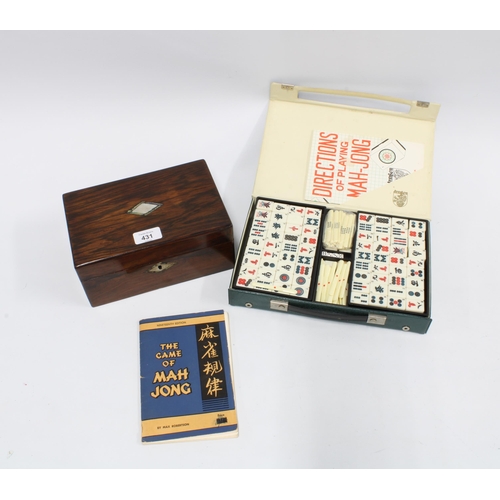 431 - A Mah-jong set and a pamphlet; The Modern Game of Mah Jong' together with a rosewood sewing box cont... 