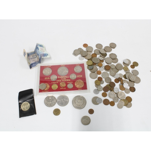 436 - A small collection of commemorative coins, a cases set 'Farewell to the £.S.D System' and a Solomon ... 