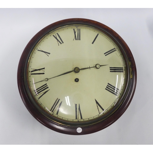 439 - Mahogany framed fuse wall clock, 39cm.