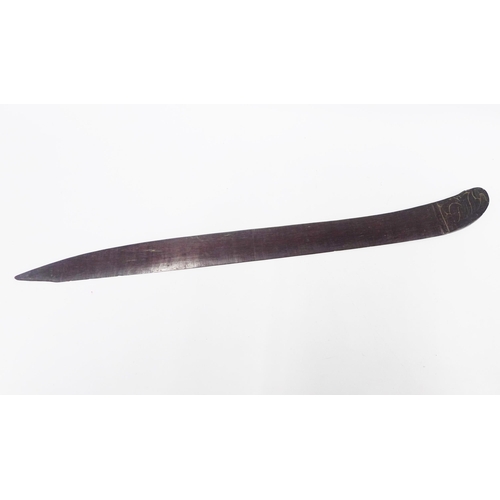 449 - South Seas hardwood club with bladed edge, 88cm.