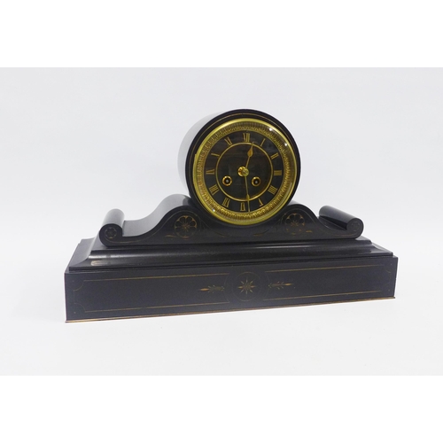 450 - Edwards & Sons, black slate mantle clock,  brass movement by Marti & Co,  50 x 29cm.