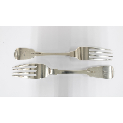 46 - Scottish provincial silver table forks, fiddle pattern, to include William Jamieson, Aberdeen 1825 &... 