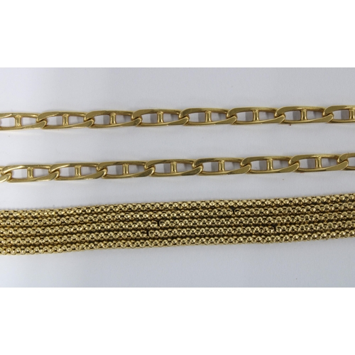 60 - 18ct gold five row mesh bracelet, stamped 750 together with an 18arat gold chain necklace, stamped 7... 