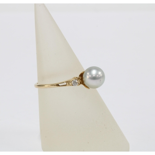 61 - 10 carat gold pearl dress ring together with an 18ct gold diamond set hoop earring, 18carat gold dia... 