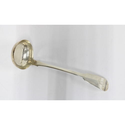 7 - George IV Scottish silver sauce ladle, Edinburgh 1828, with initial engraved terminal, 15cm