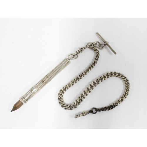 70 - Sampson & Mordan silver propelling pencil, on a silver watch chain with T bar