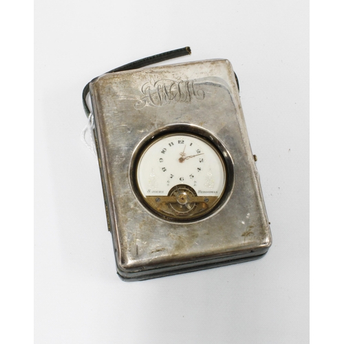 70A - Early 20th century silver fronted pocket watch stand / case, 10cm high, together with a Hebdonas poc... 