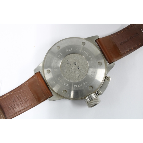 1 - Two Gents TW Steel wristwatches, one with a brown leather strap and the other with an orange leather... 