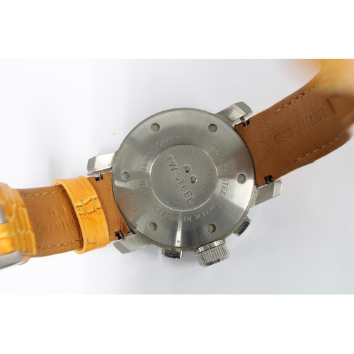 1 - Two Gents TW Steel wristwatches, one with a brown leather strap and the other with an orange leather... 