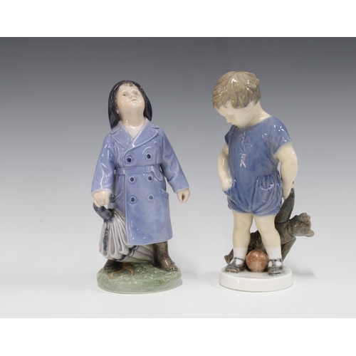 103 - Two Royal Copenhagen figures to include 'Will it Rain' model 3556 & Boy With Teddy model 3468 (2)