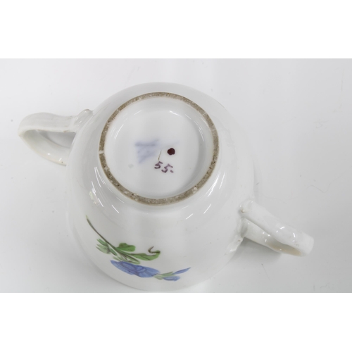 107 - 18th century Meissen chocolate cup and cover with blue crossed swords marks, (2) 8 x 10cm.