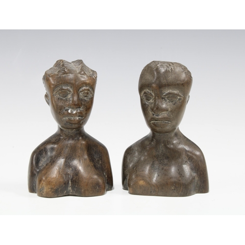 109 - A pair of Nigerian miniature carved wood head and shoulder busts (2) 10cm.