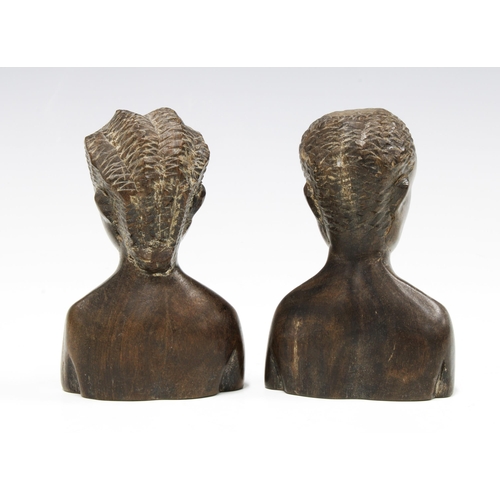 109 - A pair of Nigerian miniature carved wood head and shoulder busts (2) 10cm.