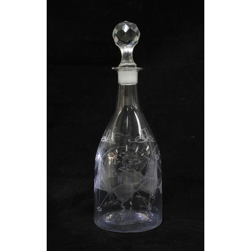 115 - 19th century etched glass decanter with associated stopper, 30cm.