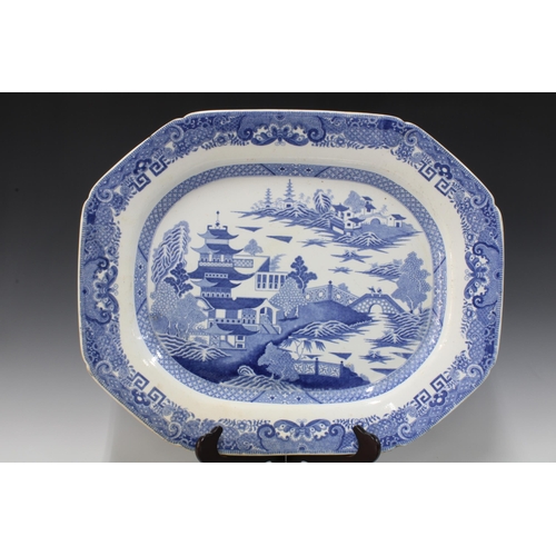 124 - A pair of Willow pattern blue and white ashets (2), 53 x 43cm.