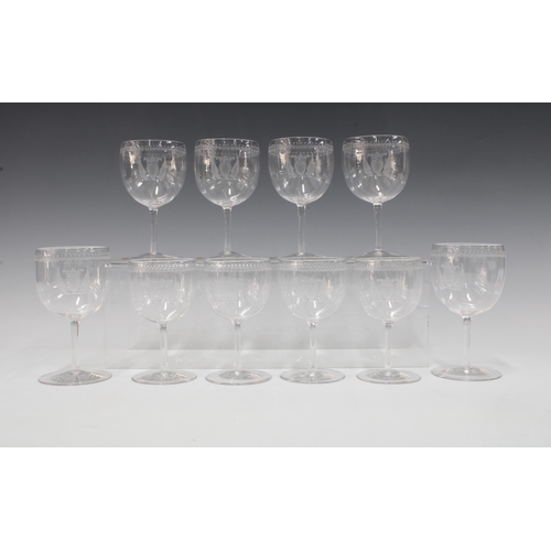 135 - Set of ten 19th century glasses, each finely  engraved with a Ducal Coronet above a heart shaped cre... 